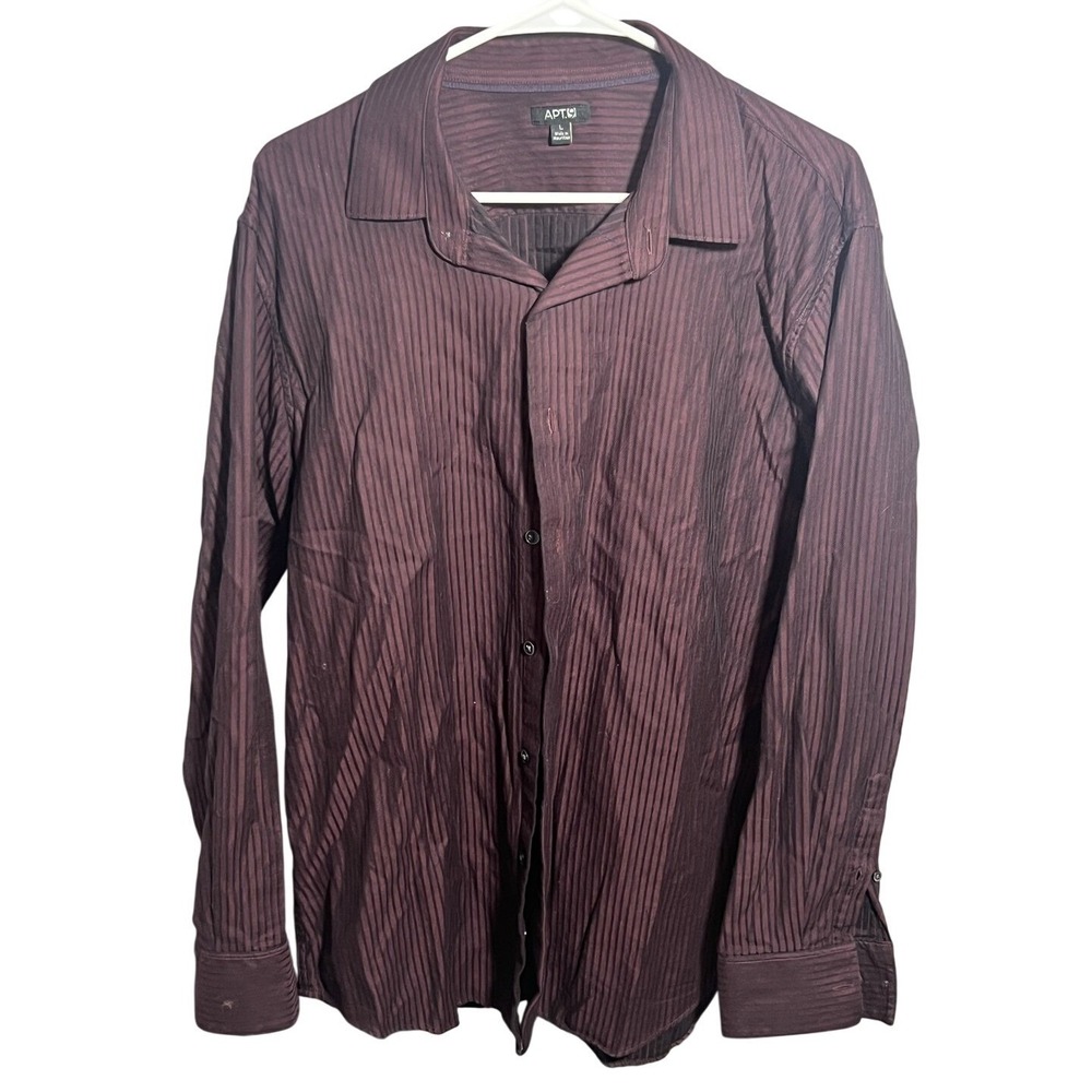 APT. 9 Men's L Burgundy Striped 100% Cotton Long Sleeve Casual Button Down Shirt